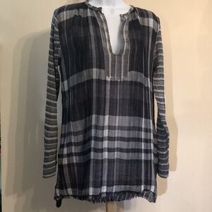 NWT Aqua brand gauzy light long sleeve plaid casual top sz S